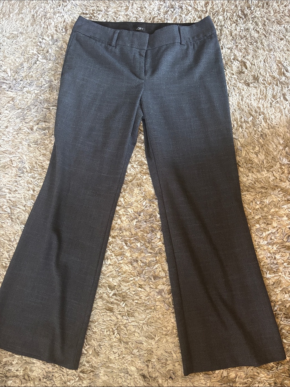 LOFT Gray Textured Flare Dress Trousers